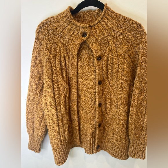 L.L. Bean Sweaters - L.L. Bean Cable Knit Cardigan | Wool-Blend | L Petite | Golden Brown